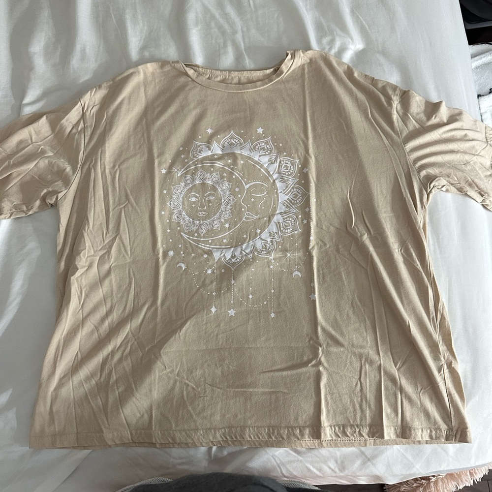 Beige Sun and Moon Graphic T-Shirt